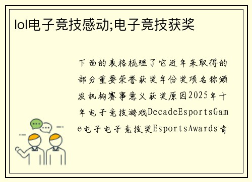 lol电子竞技感动;电子竞技获奖